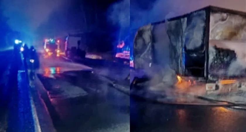 На трассе А-108 во Владимирской области ночью загорелся грузовик