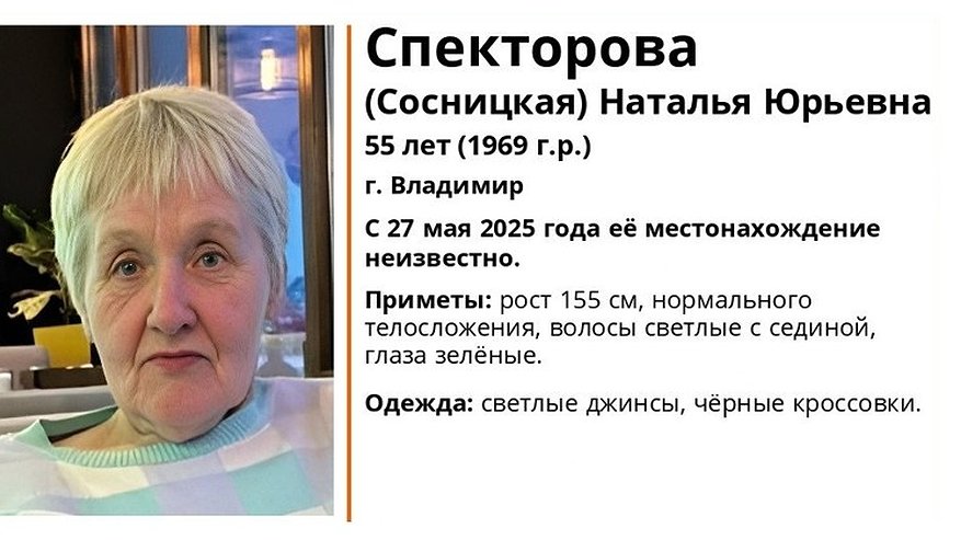 Главная картинка новости: Во Владимире разыскивают 55-летнюю женщину в светлых джинсах и чёрных кроссовках