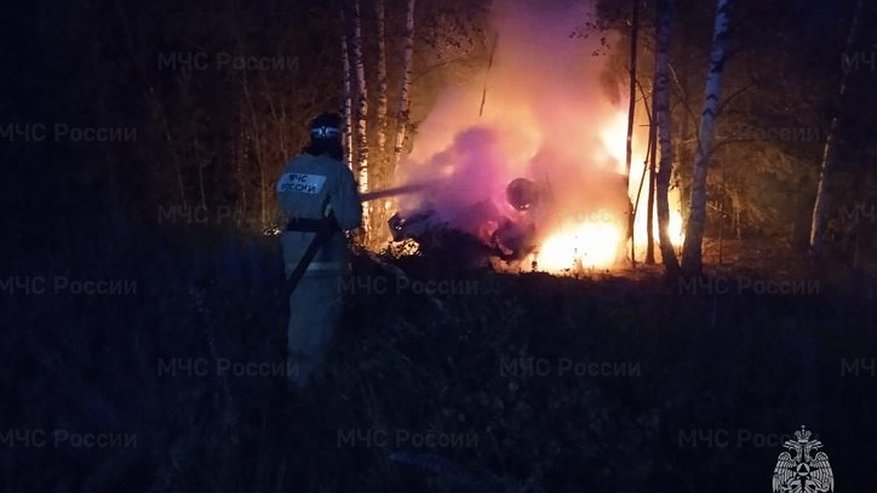 Главная картинка новости: В Меленковском районе автомобиль загорелся после съезда в кювет