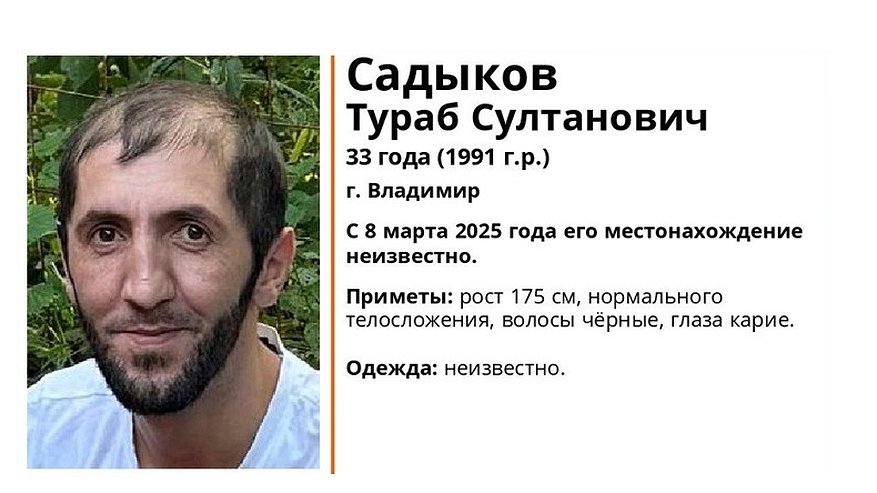 Главная картинка новости: Во Владимирской области разыскивают пропавшего 33-летнего мужчину