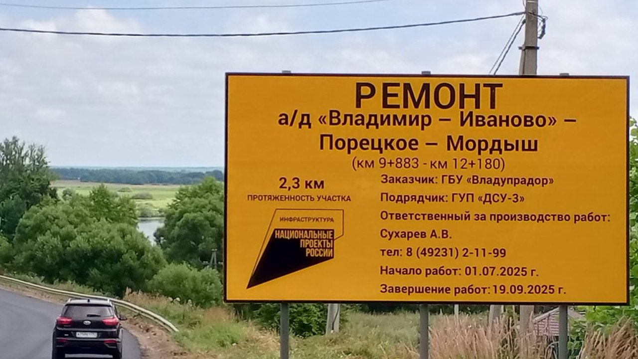 Главная картинка новости: Более двух километров трассы «Владимир–Иваново» заасфальтировали в районе Суздаля