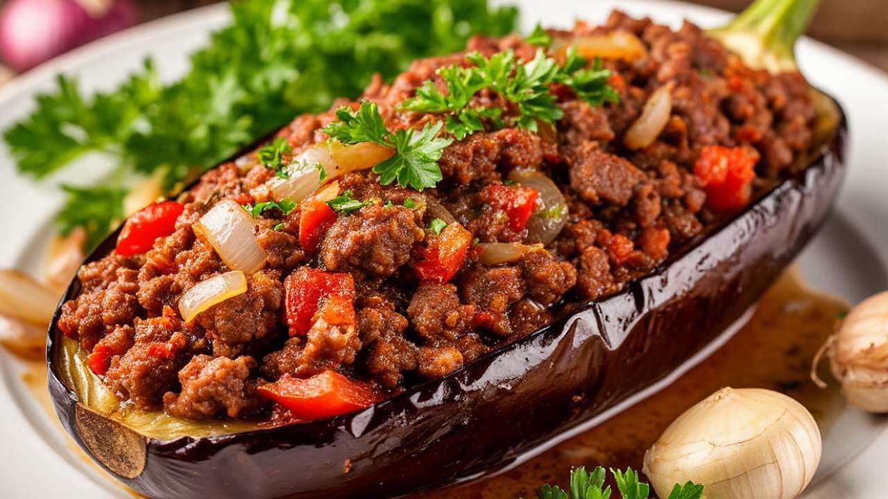 Главная картинка новости: Фаршированные баклажаны с говядиной, луком и чесноком: секрет сочной начинки - в жаровне или духовке